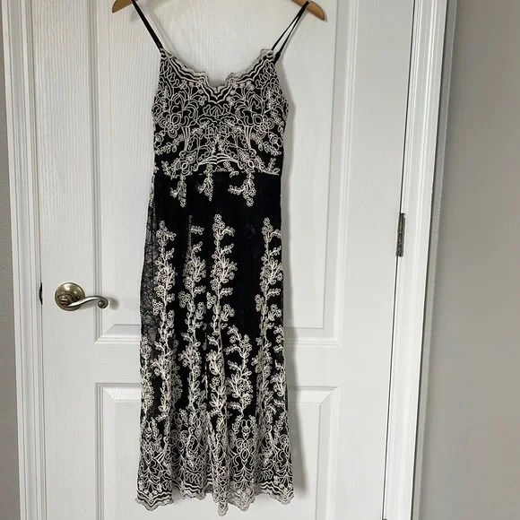 Express | Dresses | Express Xs Dress Black With Cream Floral Embroidery Lace  Overlay Worn Once | Poshmark